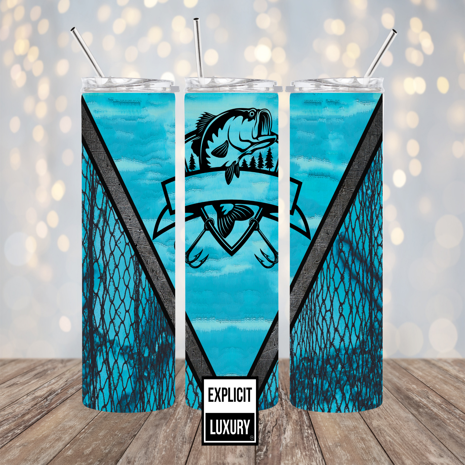 Fishing Teal Net Tumbler 20oz Skinny